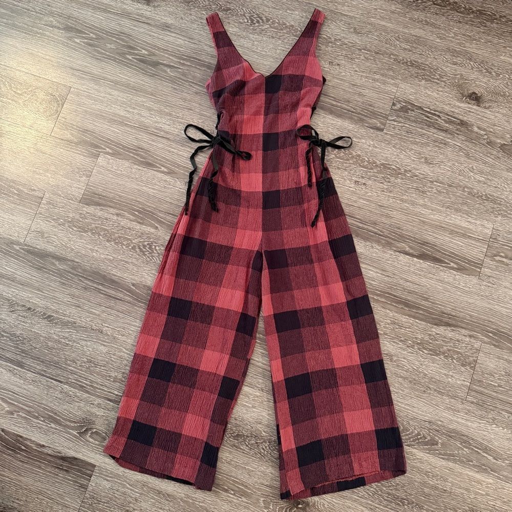 Ett Twa by Anthropologie Check Plaid Wide Leg Jumpsuit